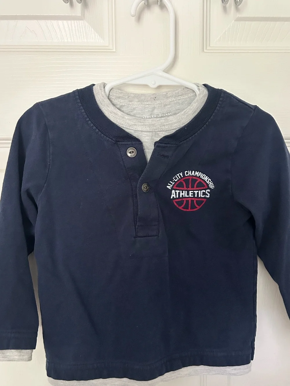 Baby Boy, The Children’s Place,Navy Basketball Long Sleeve Layered Henley Shirt